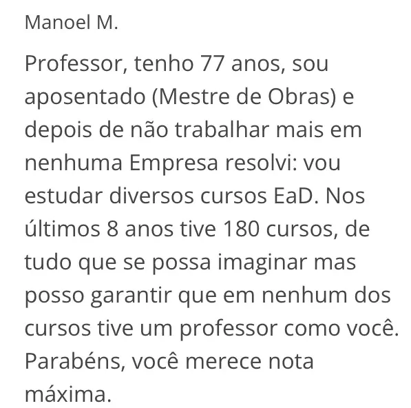 Depoimento de aluno