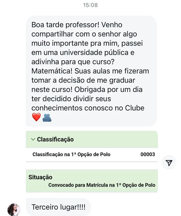 Depoimento de aluno