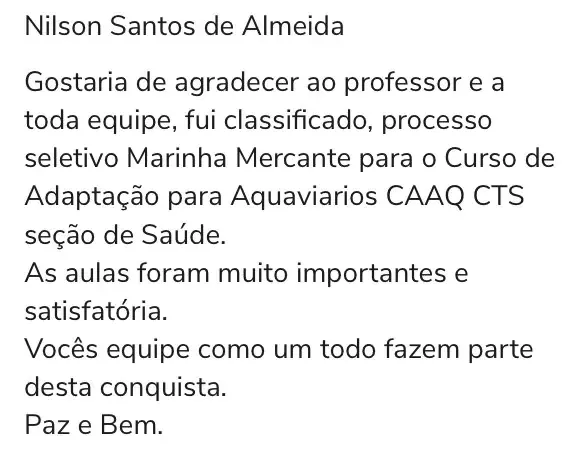 Depoimento de aluno
